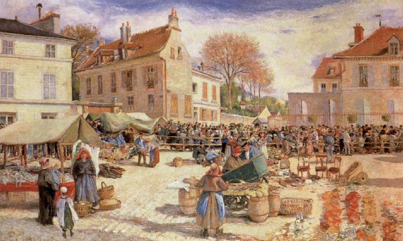 Ludovic Piette The Market Outside Pontoise Town hall oil painting picture